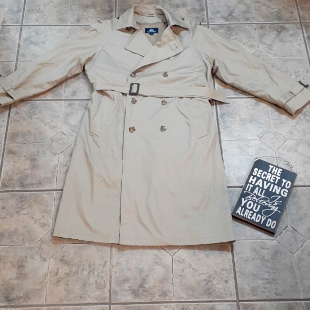 *Stafford Men's Double Breasted Belted Long Trench Coat